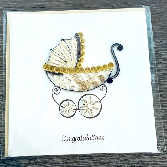 Quilling Card Baby Carriage Quill Paper Art Greeting Card - Picture 1 of 3